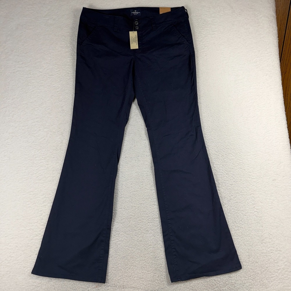 American Eagle Artist Flare Women's 10L 34x33 Chino Trousers Stretch NWT Navy